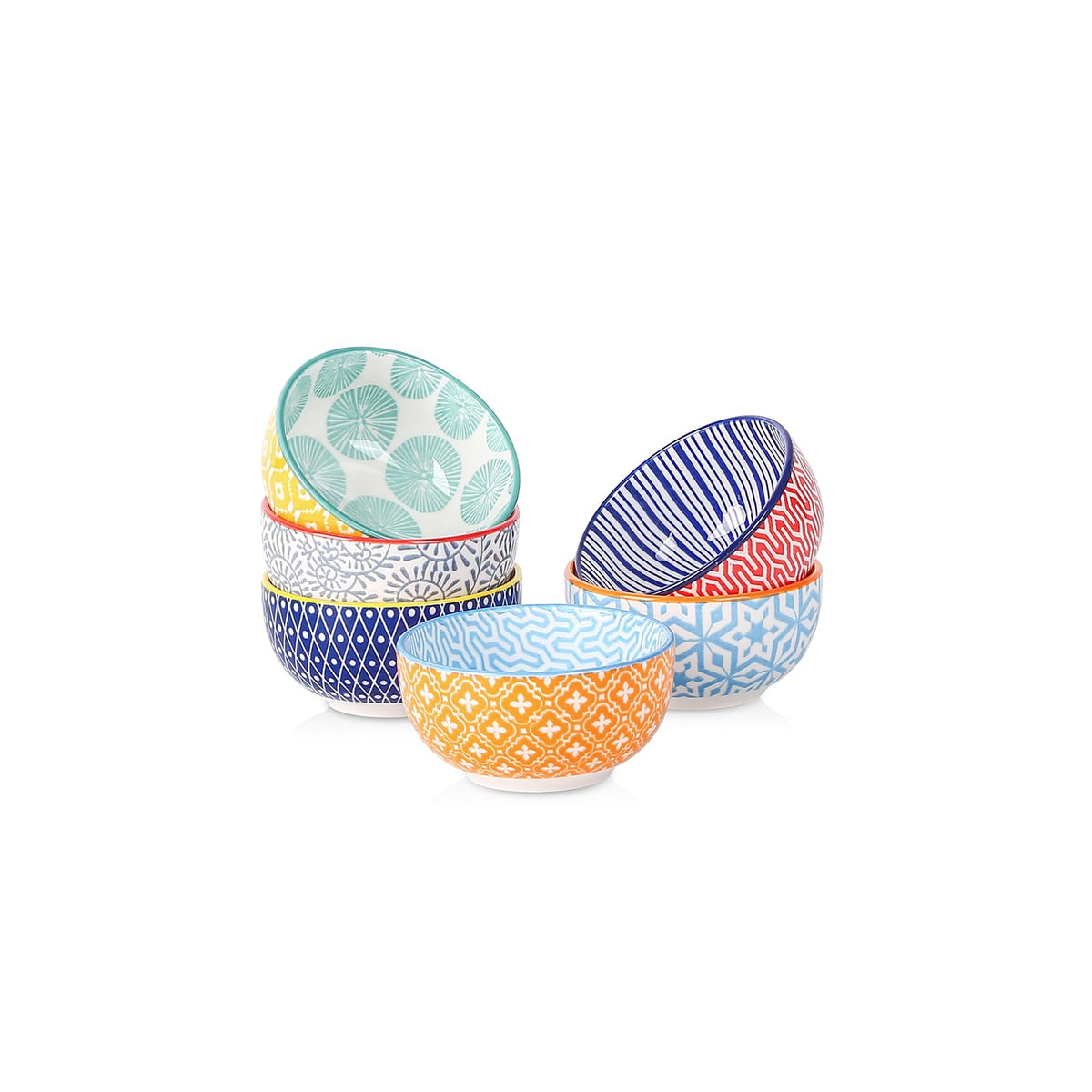 Selamica dipping bowls set with six assorted colors, 3.5-inch mini bowls for sauces and sides.
