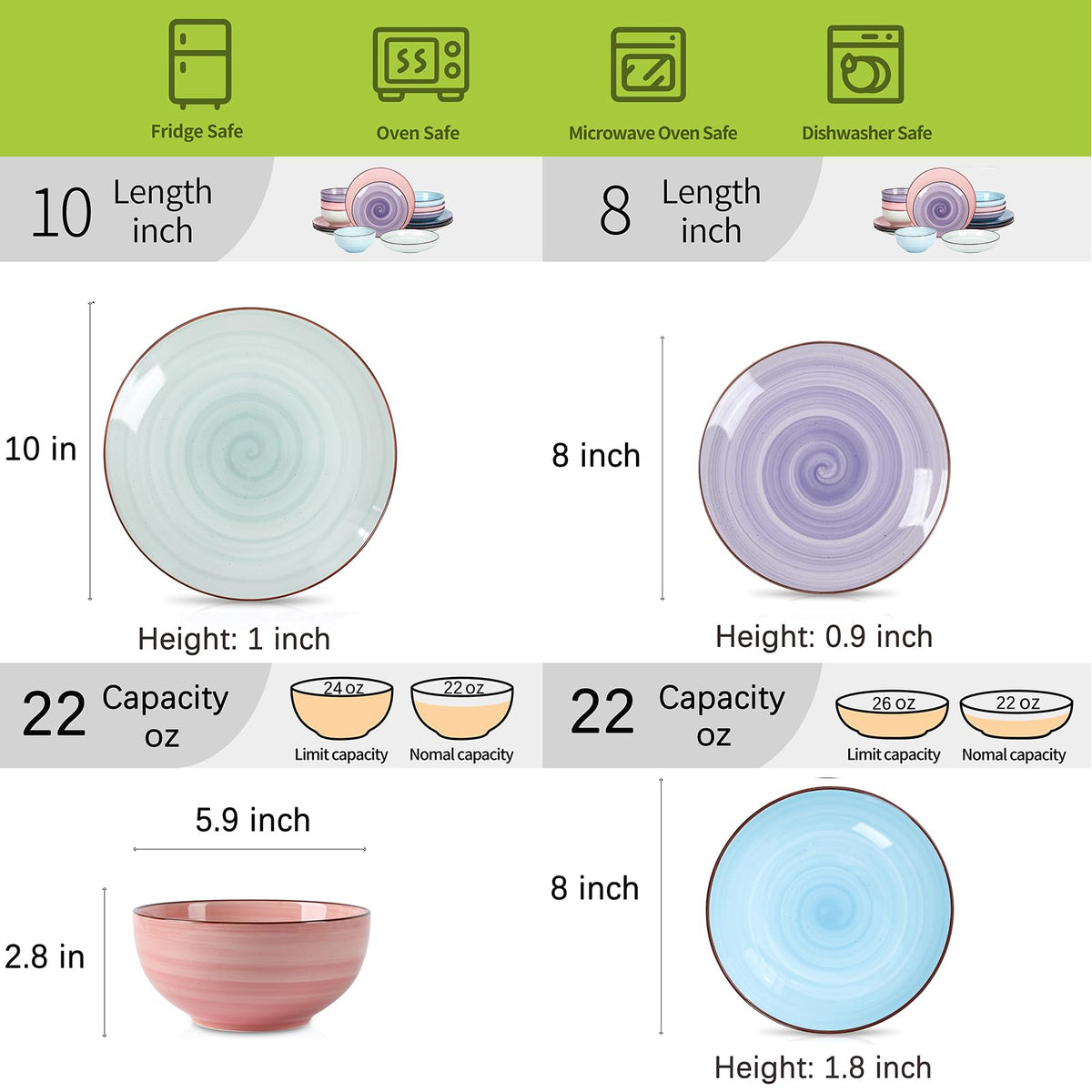 Selamica gradient-color dinner plates, vibrant hues for stylish tables.