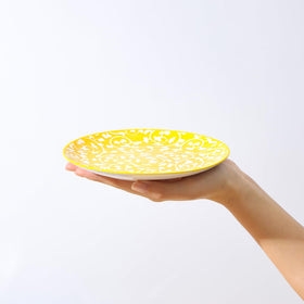 Selamica mini dinner plates feature a vibrant flower and geometric pattern for bright table styling
