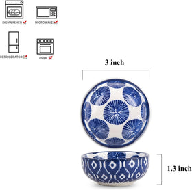 Selamica ceramic dipping bowls six-pack displaying on table, perfect for appetizer service.