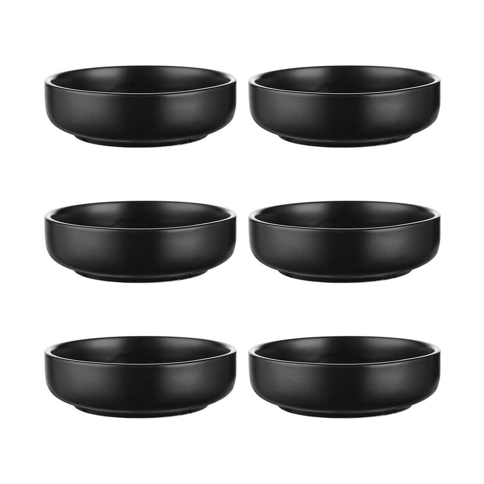 Selamica soy sauce dish close-up in matte black for precise dipping.