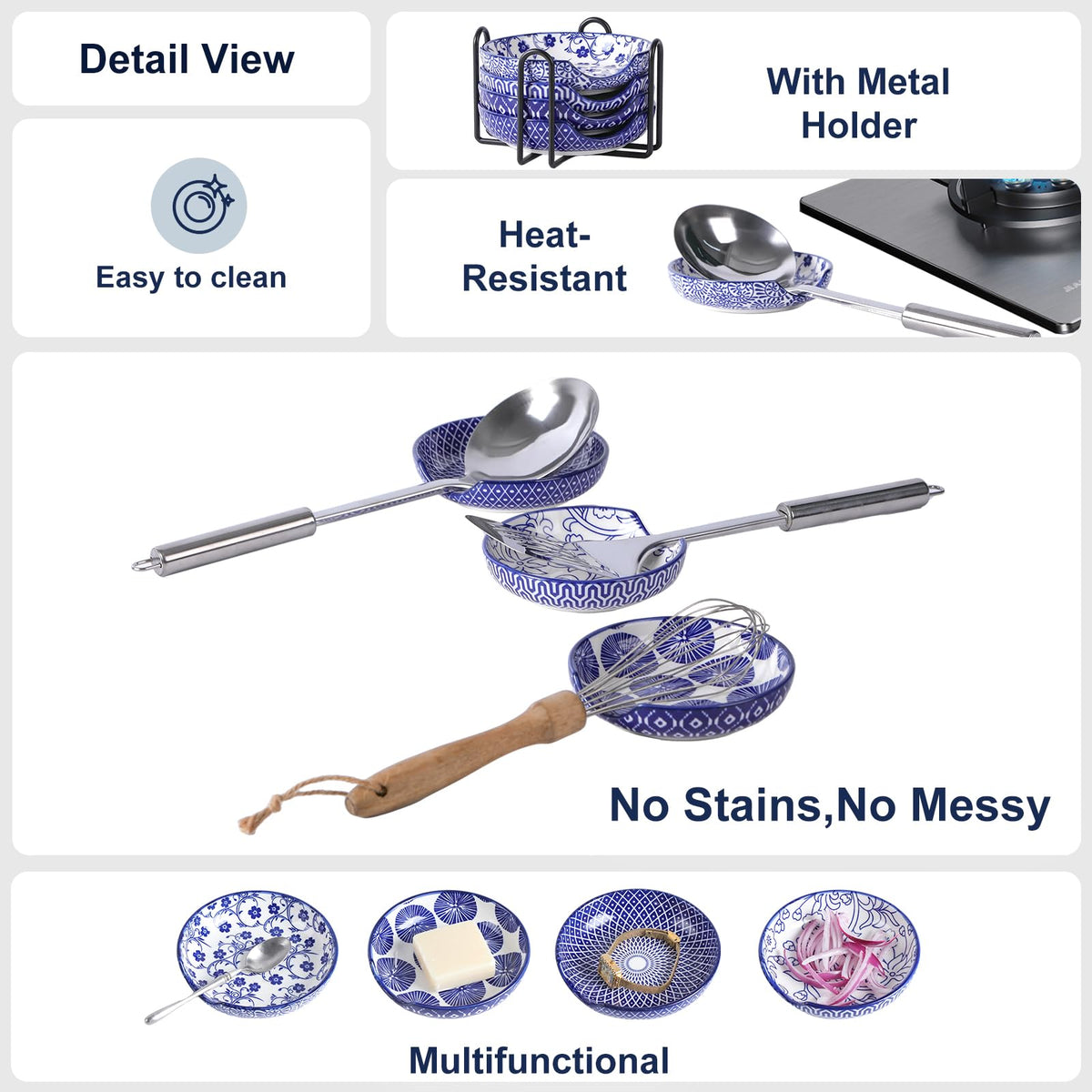 Selamica spoon rest features a smooth surface for quick cleaning and neat storage.