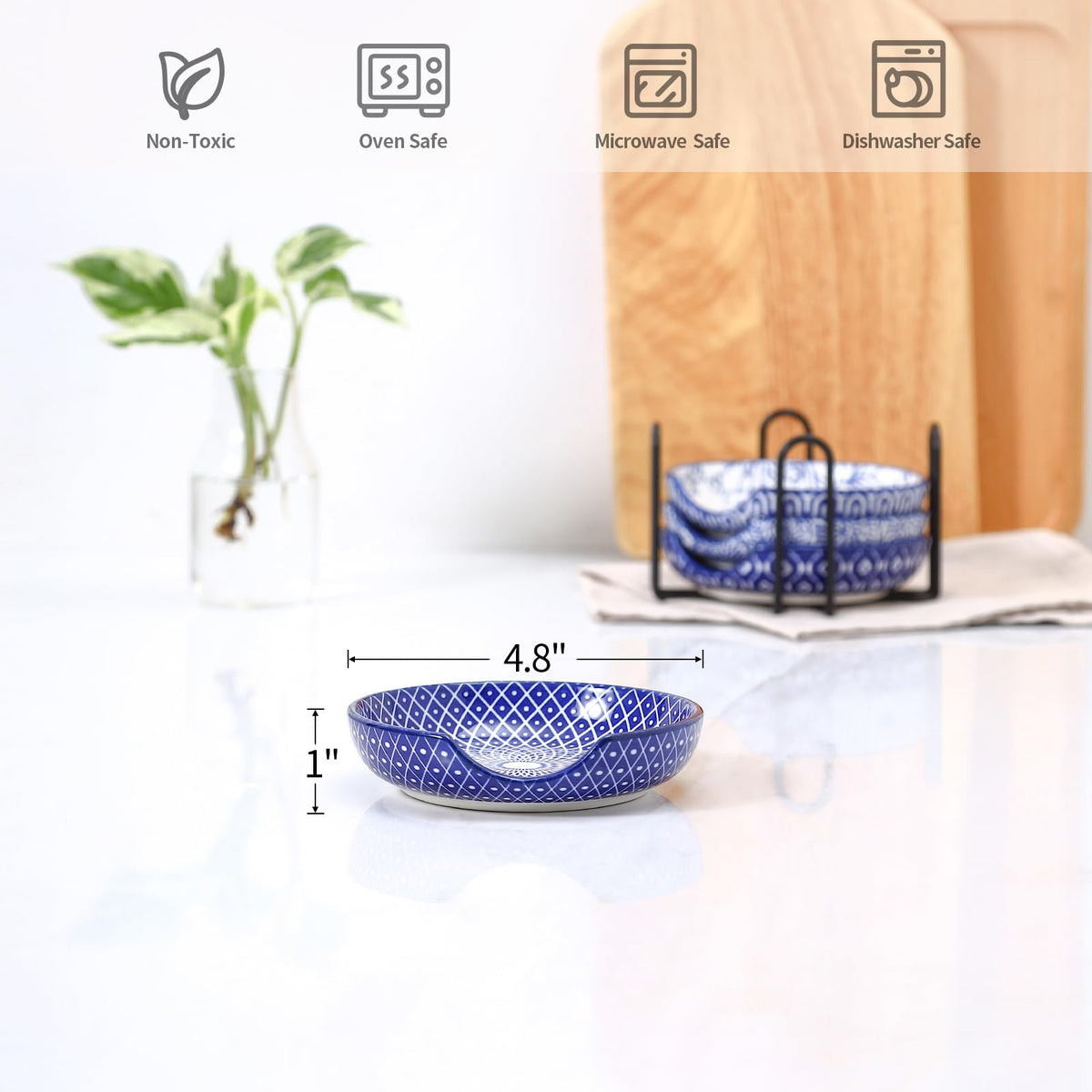 Selamica spoon rest uses heat-resistant ceramic to protect countertops from heat.