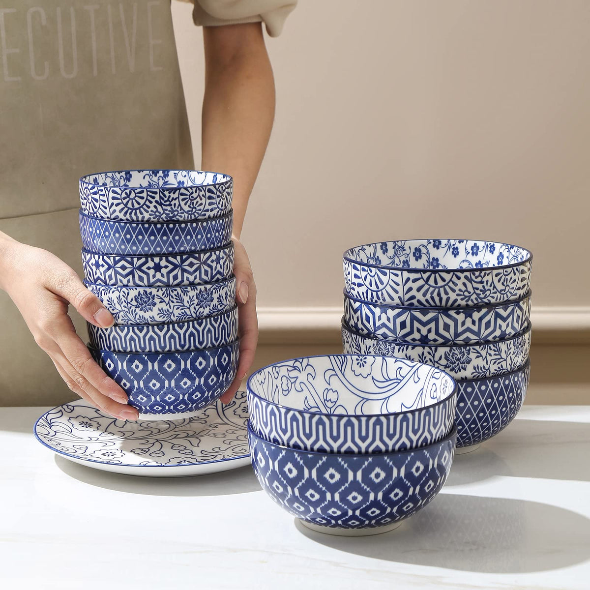 Stackable Selamica bowls shown for compact kitchen storage.