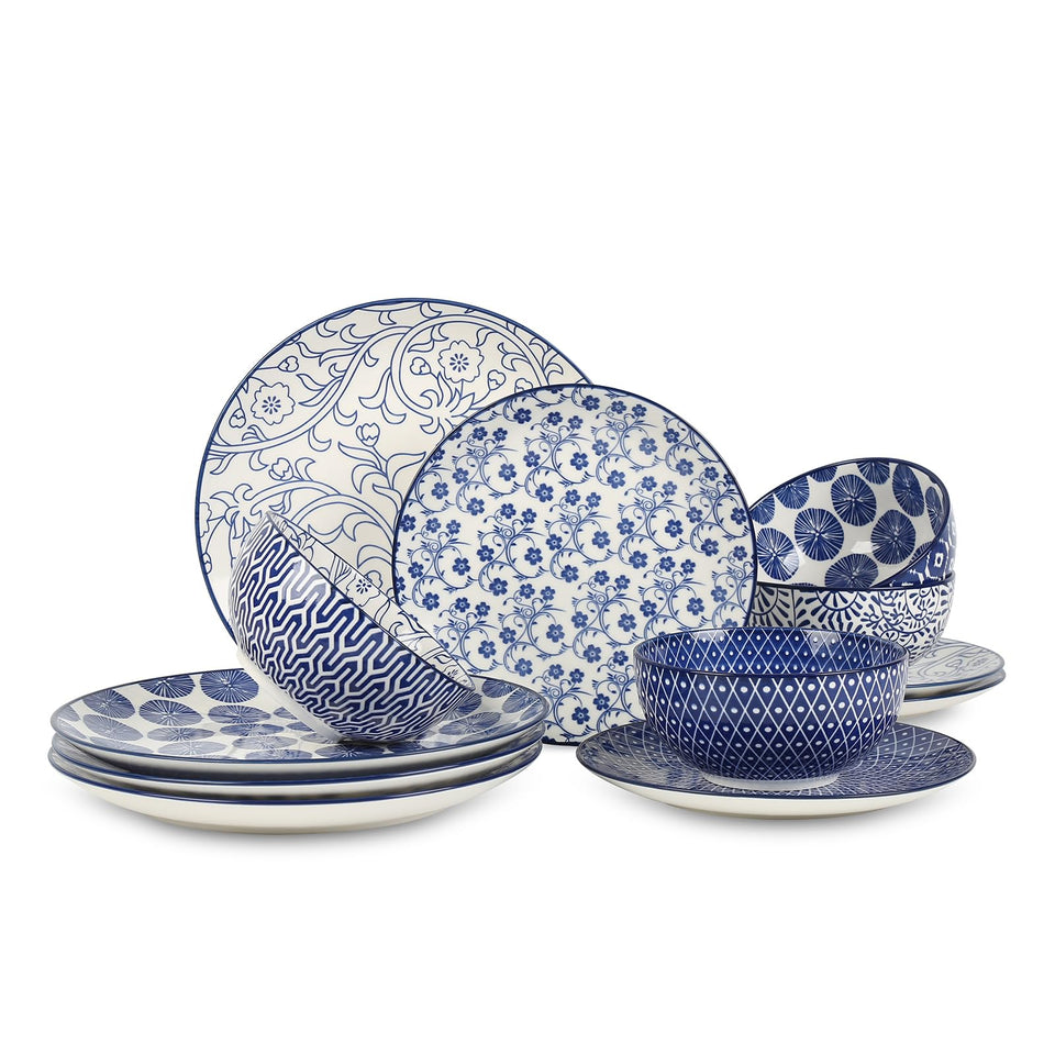 Selamica Vintage Blue dinner plates shown on a table for stylish everyday meals.
