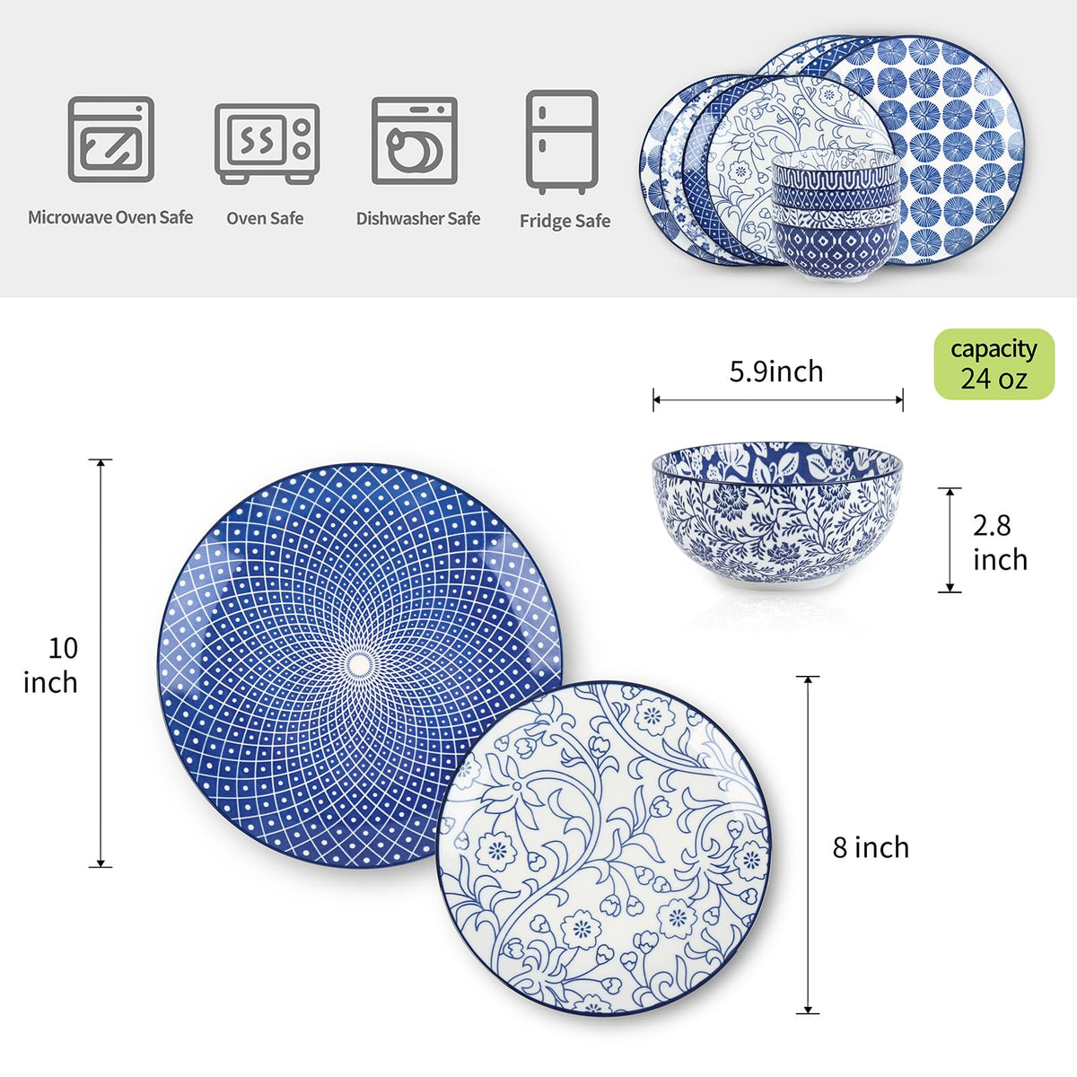 Selamica Vintage Blue salad plates add color to meals and easy cleaning.