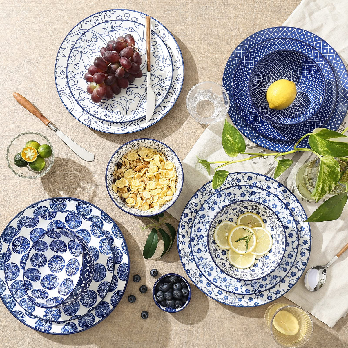 Selamica Vintage Blue soup bowls ideal for soups and cereals, daily use.