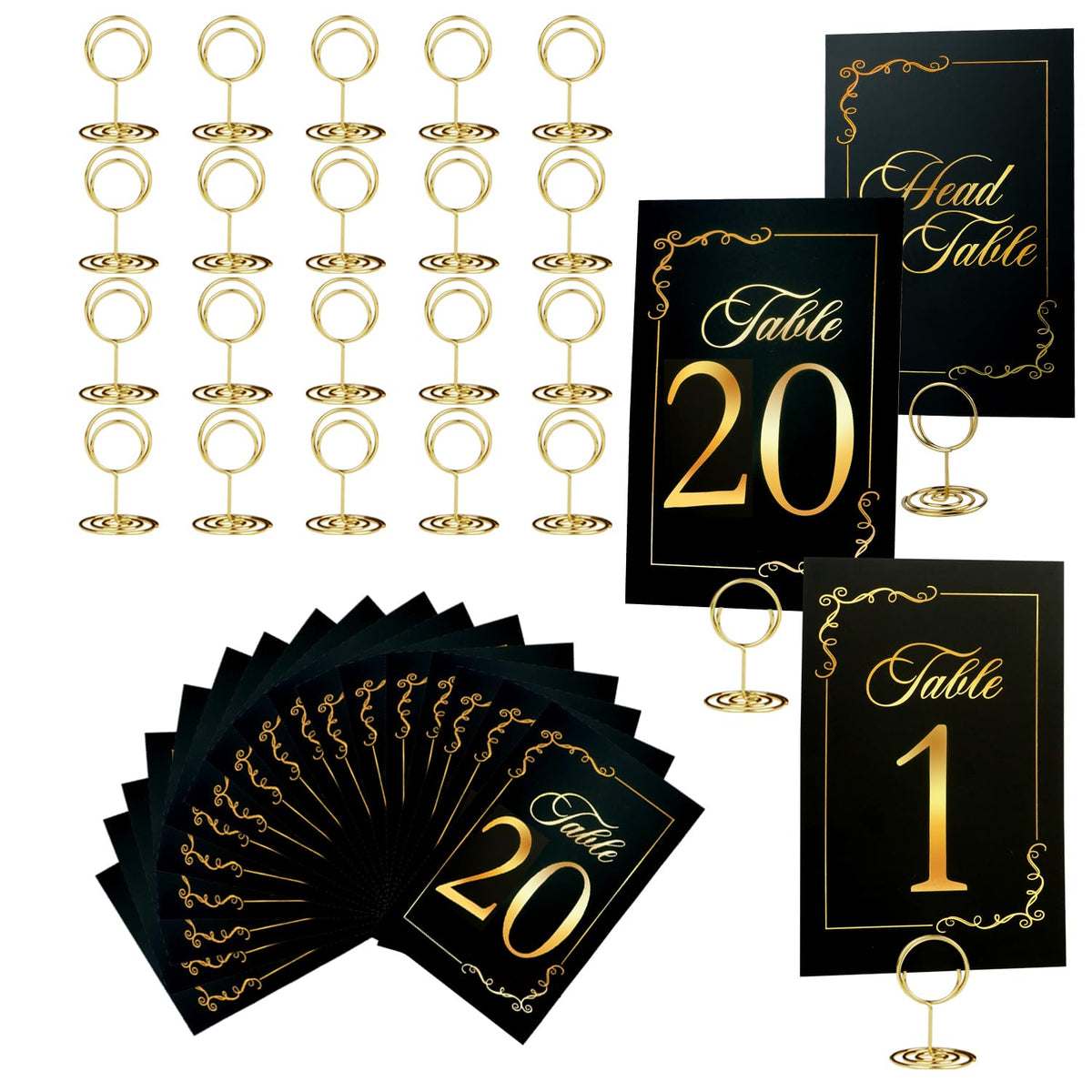 SELANTAG black-gold table numbers 1–20 displayed for elegant seating.