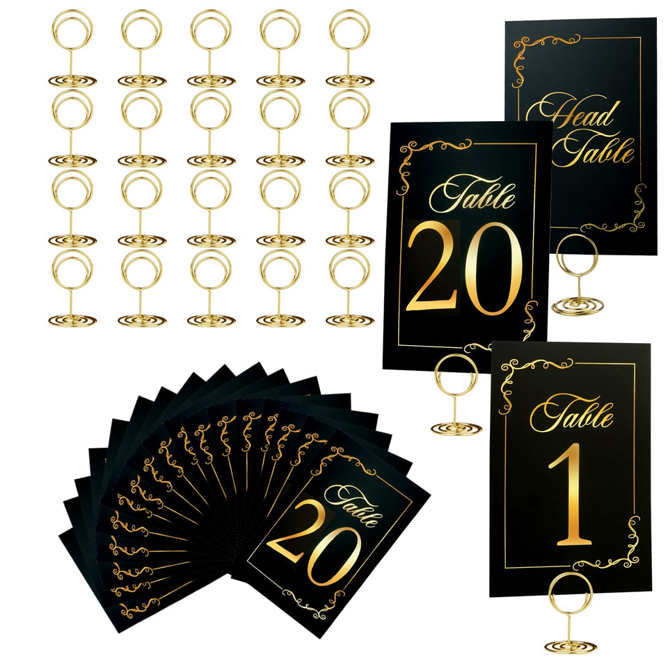 SELANTAG black-gold table numbers 1–20 displayed for elegant seating.