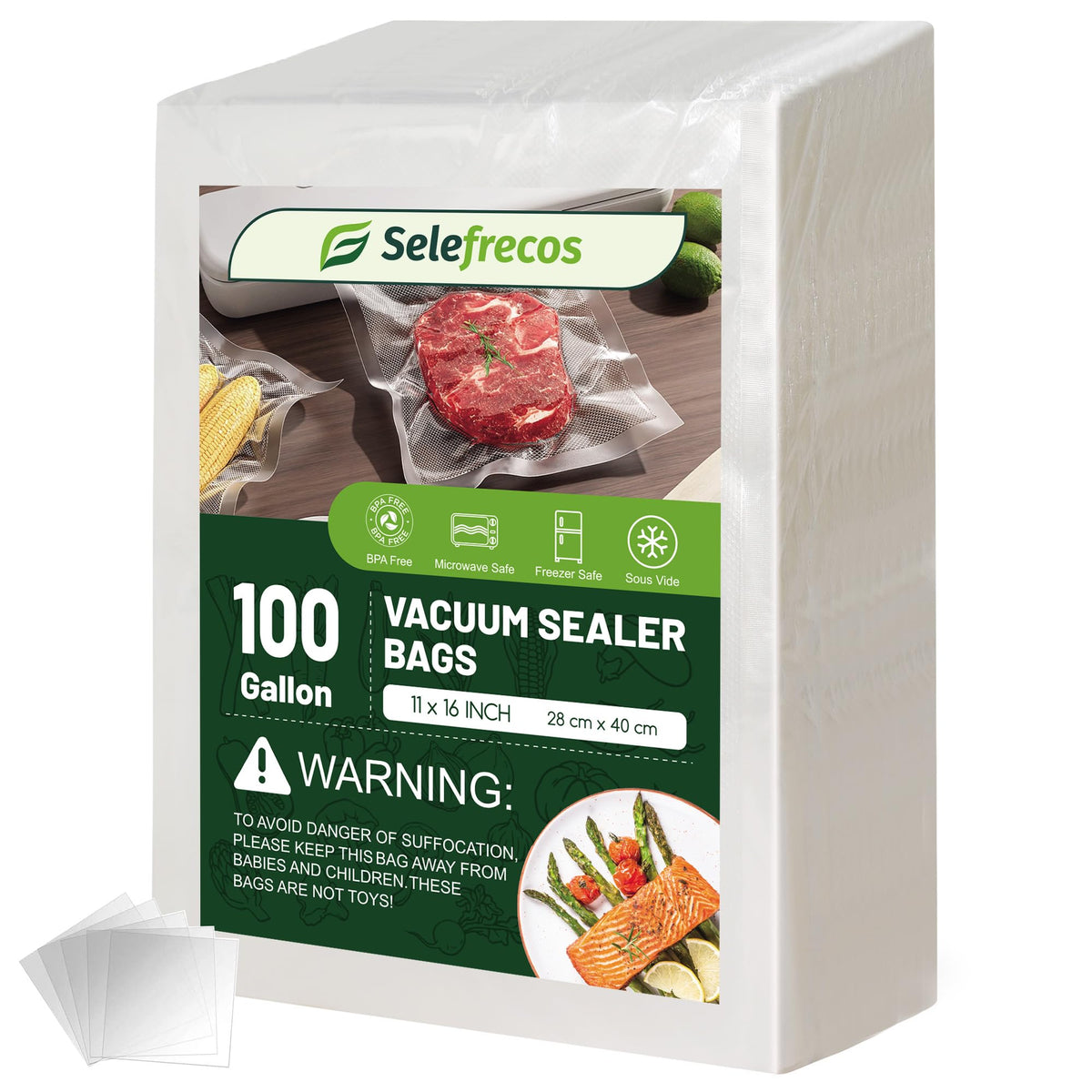 Selefrecos 100-gallon vacuum bag with bone guards protects contents during sealing