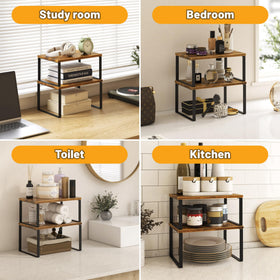 Selefrecos kitchen shelf on counter stores dishes and mugs efficiently.