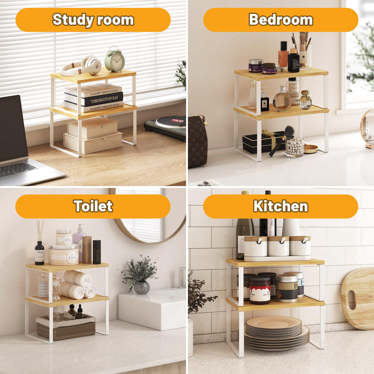 Selefrecos pantry stackable shelves expand to fit more items.