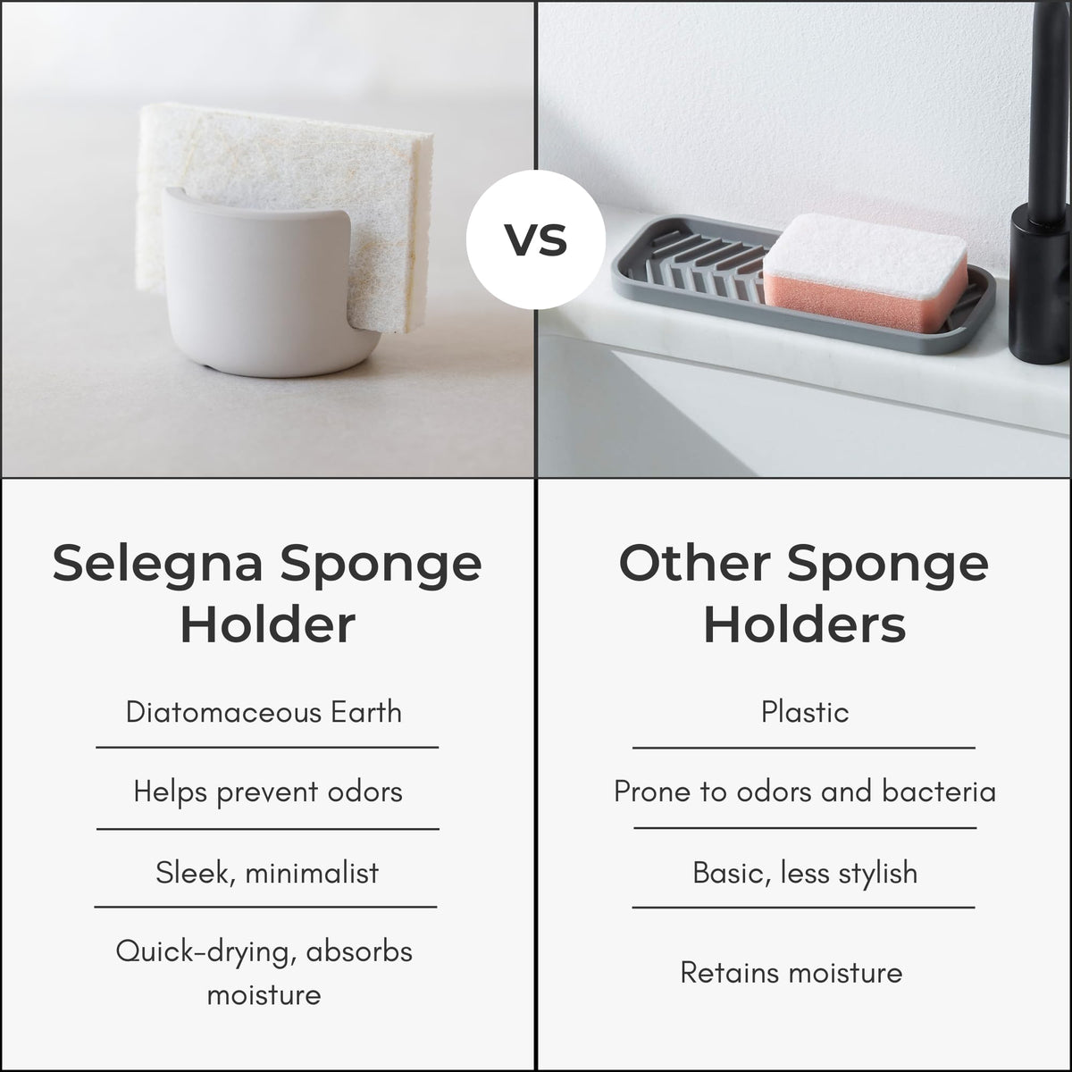 Selegna diatomite stone sponge caddy, design focus, adds style to kitchen decor.