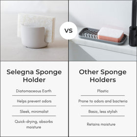 Selegna diatomite stone sponge caddy, design focus, adds style to kitchen decor.