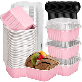 Selizo 60-pack 5oz mini cake pans with lids for easy transport and freshness.