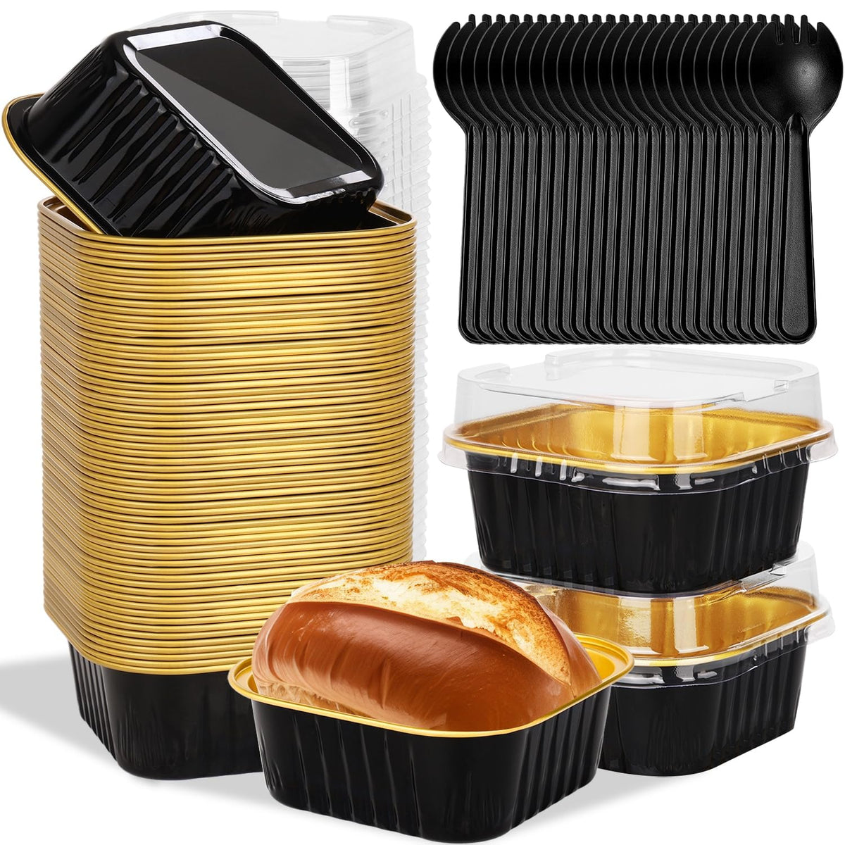 Selizo 60-pack mini cake pans with lids in black for easy gifting and sampling.