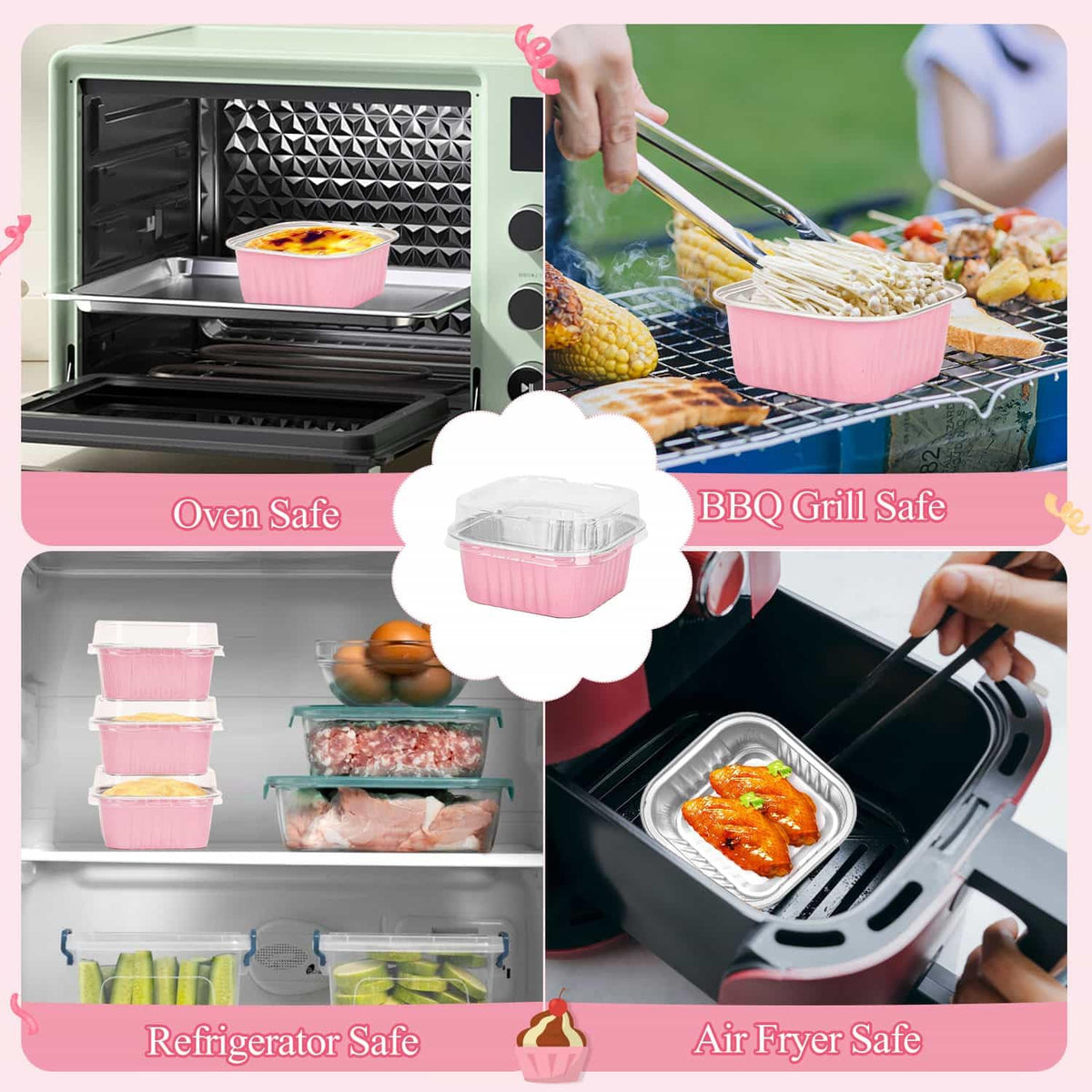 Selizo pink mini cake pans support portable storage in fridge or freezer.