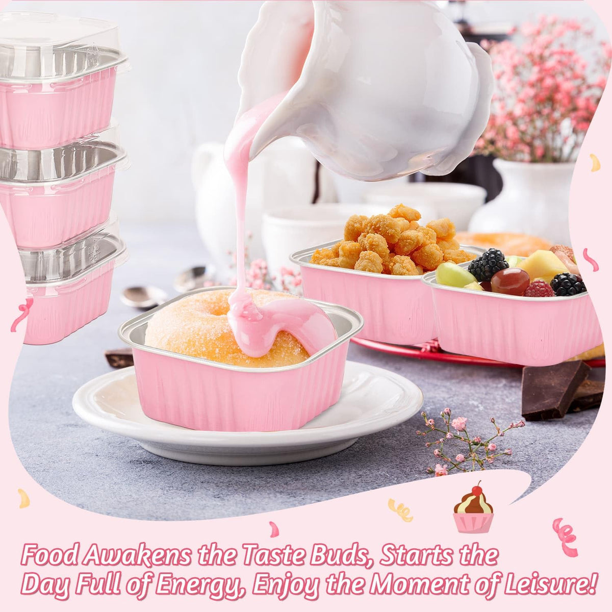 Selizo pink square mini cake pans ideal for individual servings and celebrations.