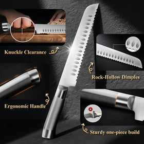 SeLucky forged bread knife with 18-degree resharpenable edge.