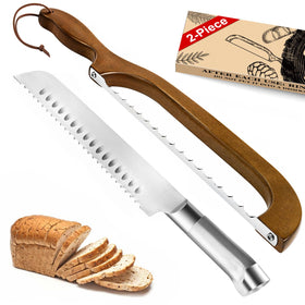 SeLucky bread knife shows artisanal wood handle with German steel blade.