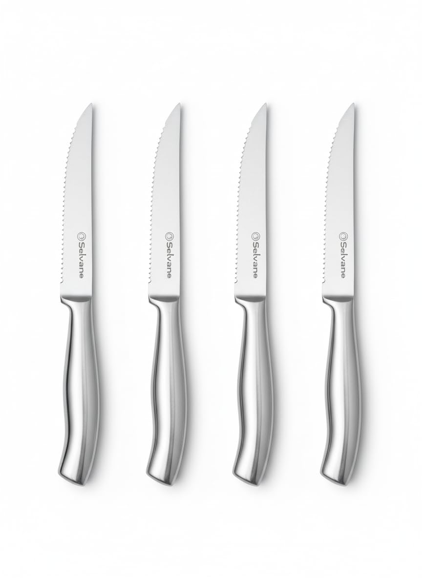 Selvane steak knives 4pc blade closeup with sharp rust-resistant edge for clean cuts