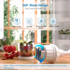 Semcide food chopper disassembled for easy cleaning and compact storage.