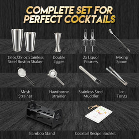 Semderm black bamboo stand keeps the bar kit organized and stylish.
