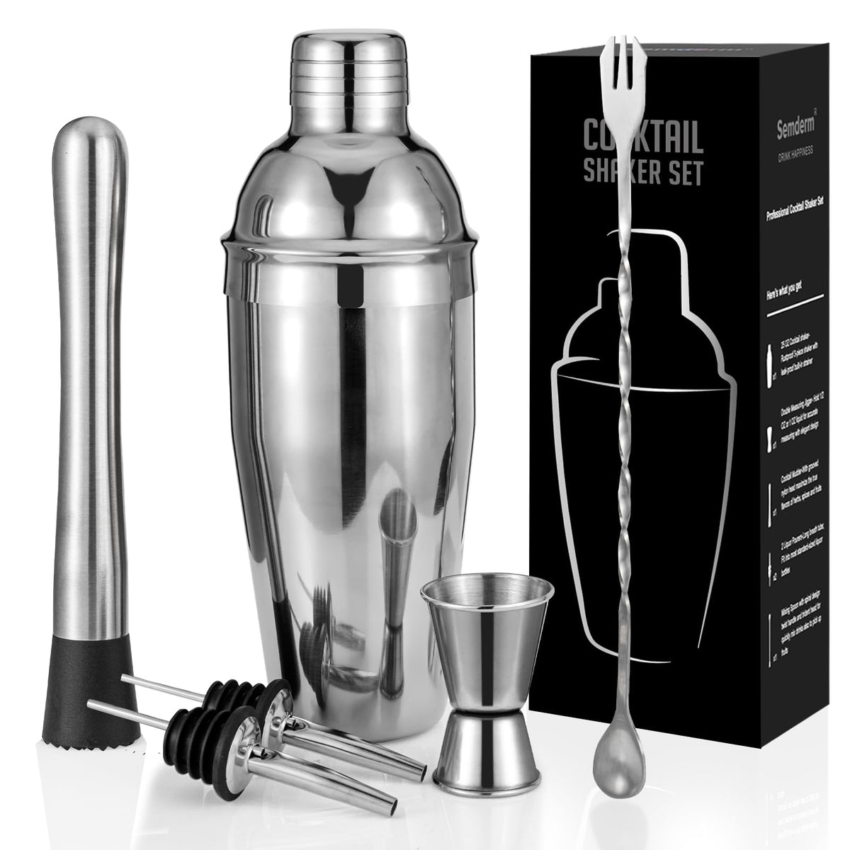 Semderm cocktail shaker 24oz in action for professional-quality mixed drinks at home.