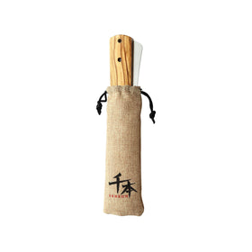 SENBON portable kitchen knife shown in camping setup, ideal for BBQ and outdoor meals