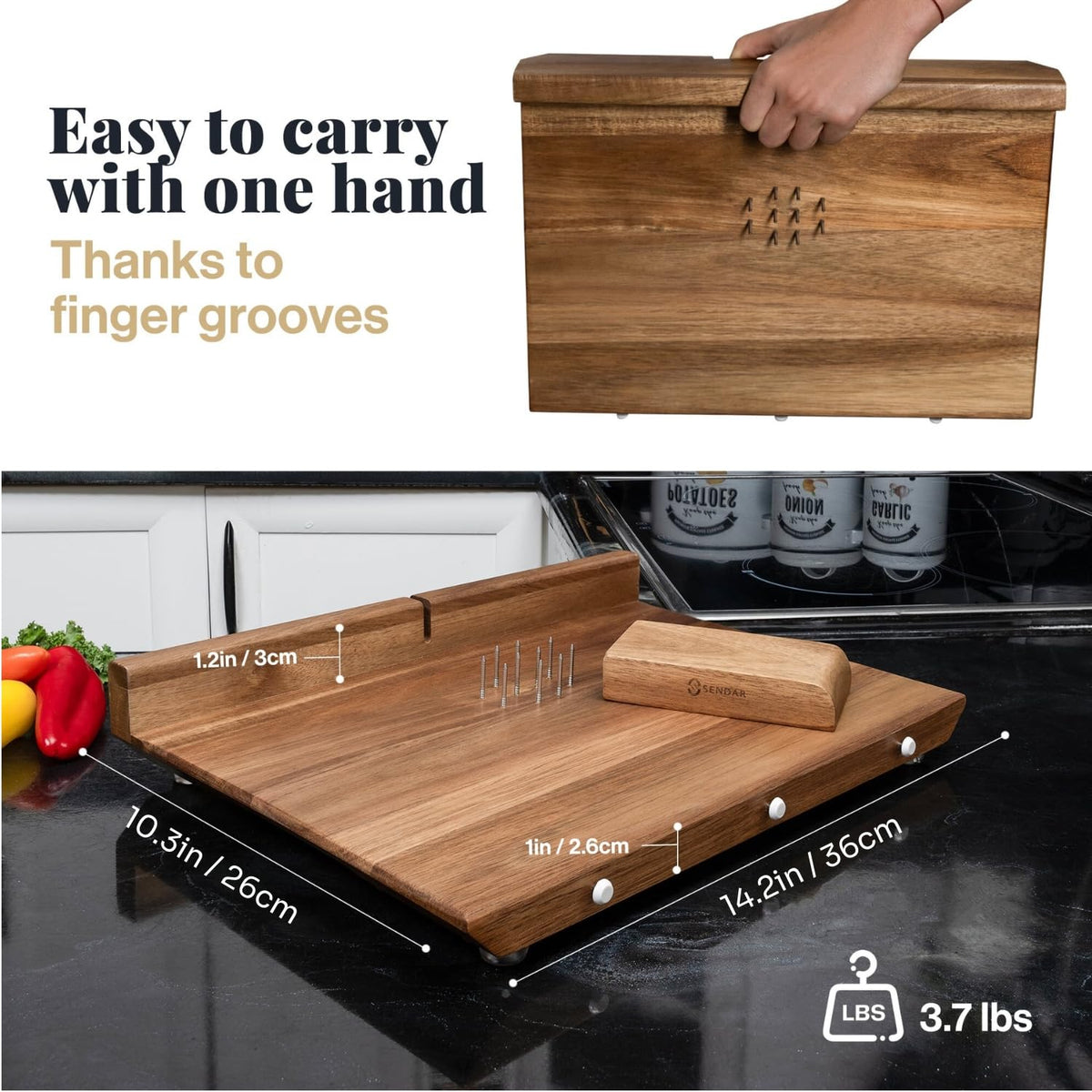 SENDAR board includes finger recesses and a rear carry handle.