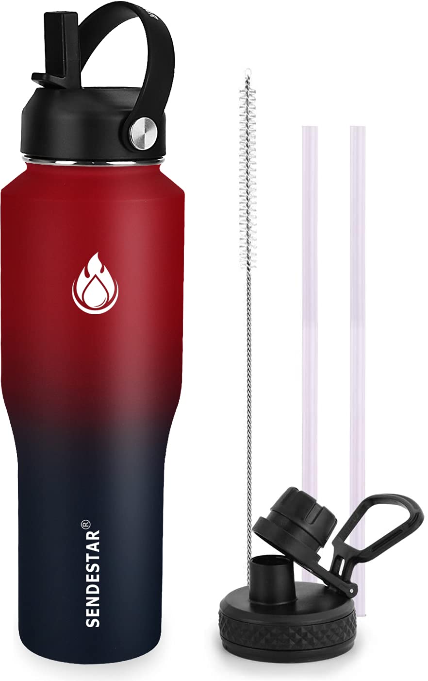 SENDESTAR 32oz bottle front view showing slim profile and cupholder fit for on-the-go hydration