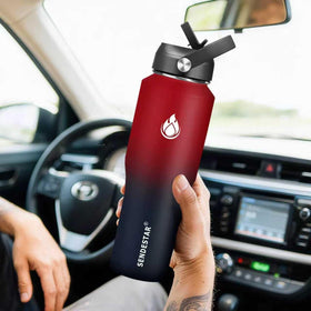 SENDESTAR 32oz bottle straw lid in use for easy sipping while traveling