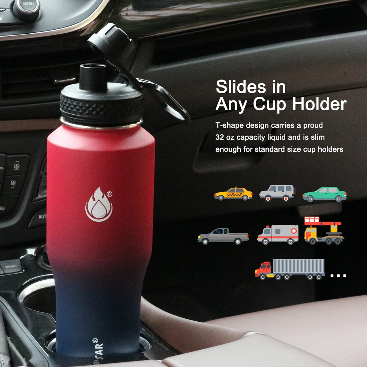 SENDESTAR 32oz bottle side view with non-slip coating for a secure grip during workouts