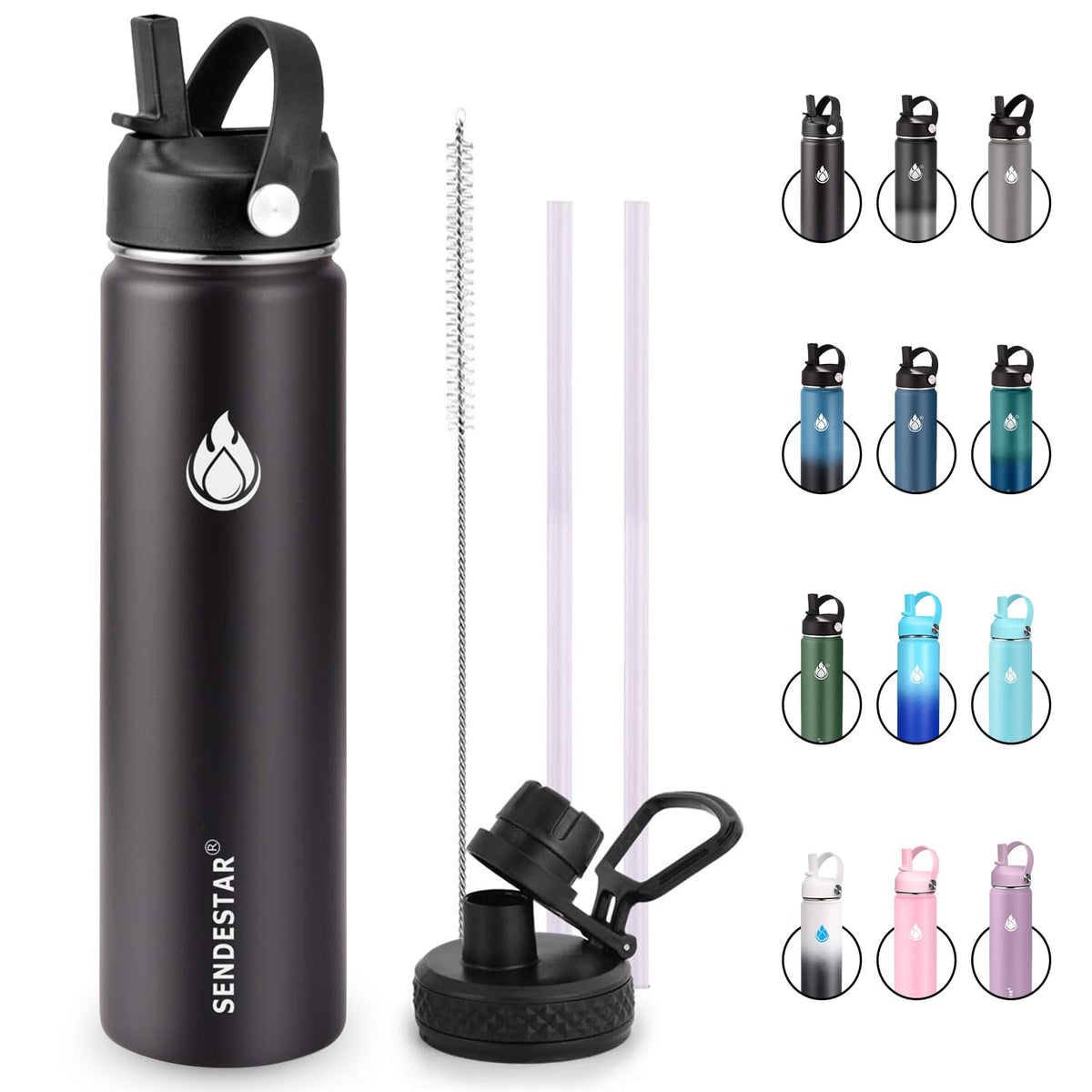 SENDESTAR insulated water bottle 24oz with wide mouth for easy filling and cleaning
