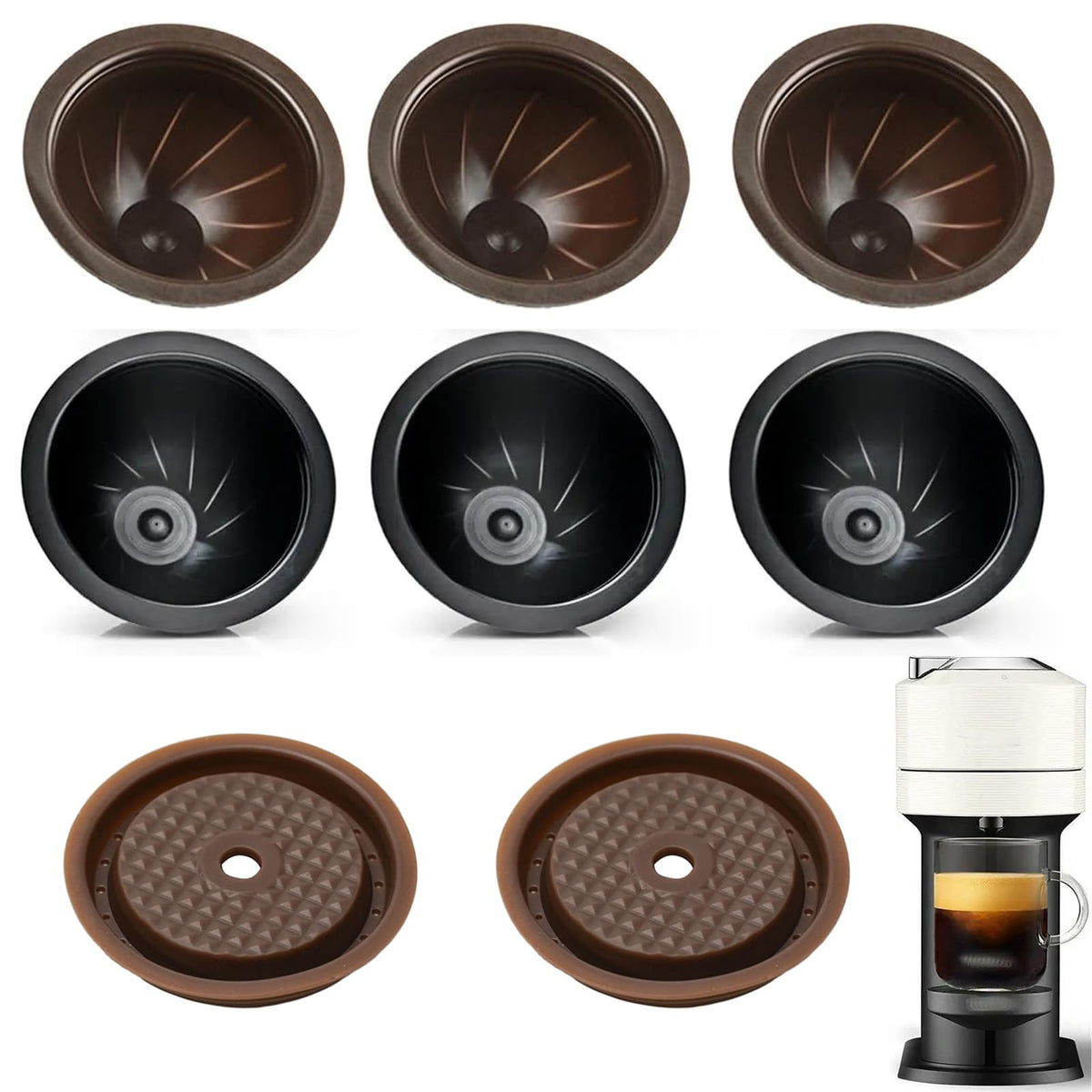 Sendoger brown 150ml cups for VertuoLine brewing; eco-friendly reusable option.