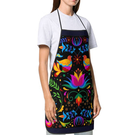 Senheol Dia de los Muertos apron side view illustrating adjustable ties for a comfortable fit.
