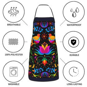 Senheol Dia de los Muertos apron ornamental design with vibrant flowers and birds.