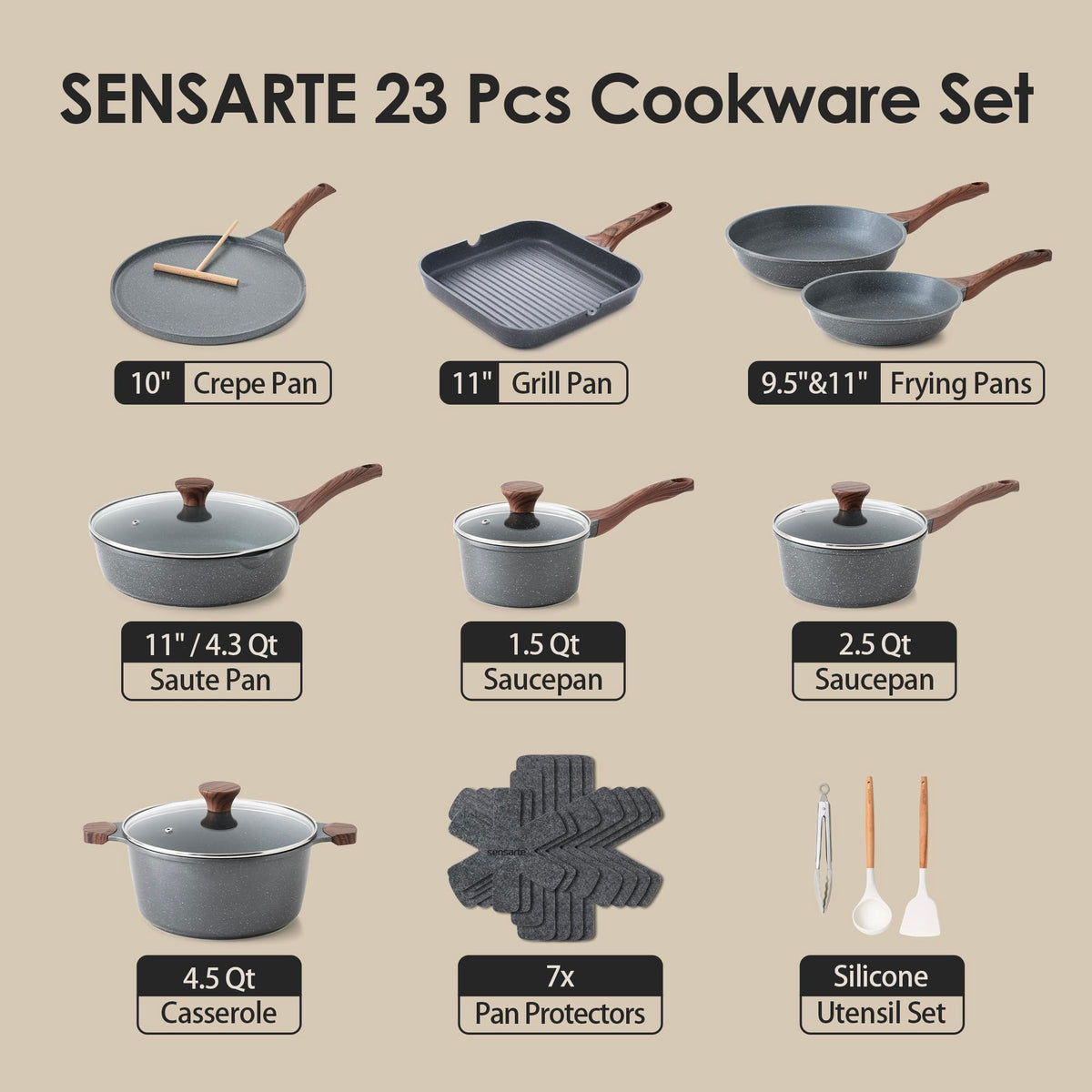 SENSARTE 11-inch nonstick frying pan with stay-cool handle for safe flipping