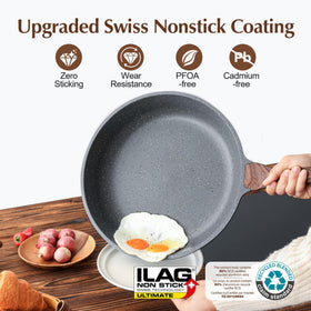 SENSARTE pan woodgrain Bakelite handle stays cool during sautéing.