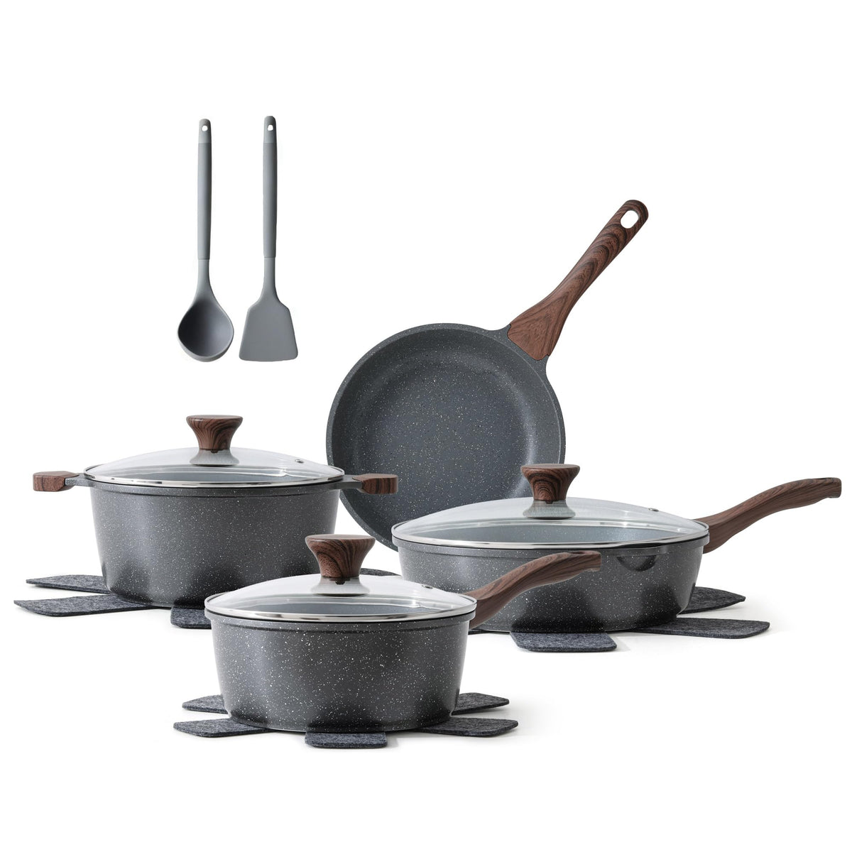 SENSARTE 13-piece nonstick set showcased for versatile cooking and easy cleanup.