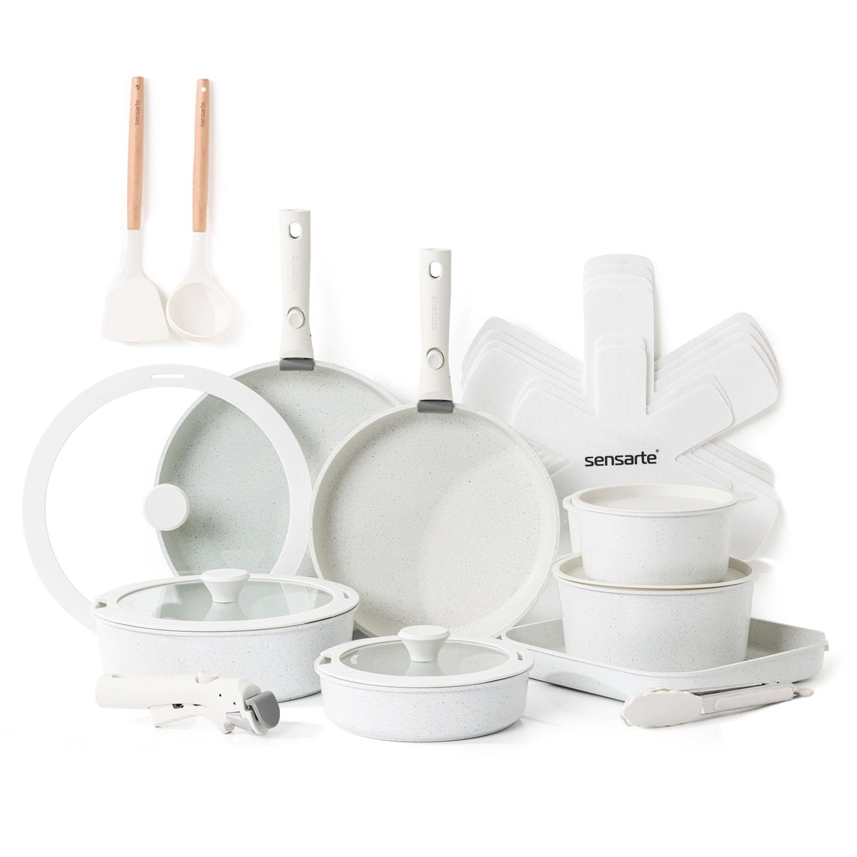 SENSARTE 24-piece set with removable handle for compact RV storage.