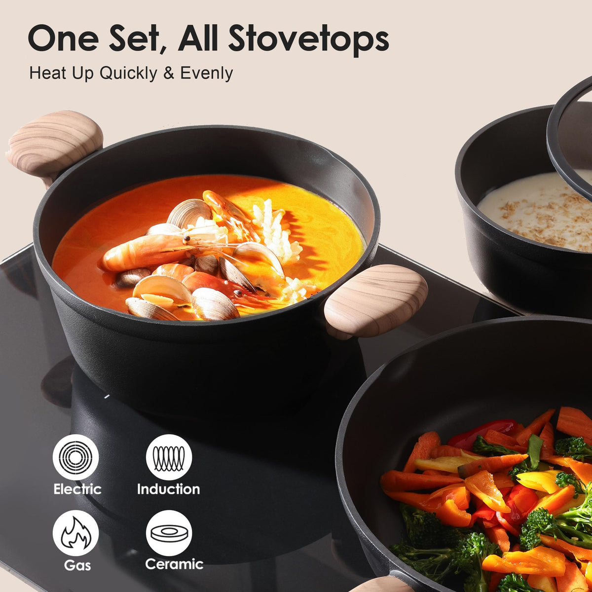 SENSARTE 4.7qt stock pot with lid supports family-sized soups.