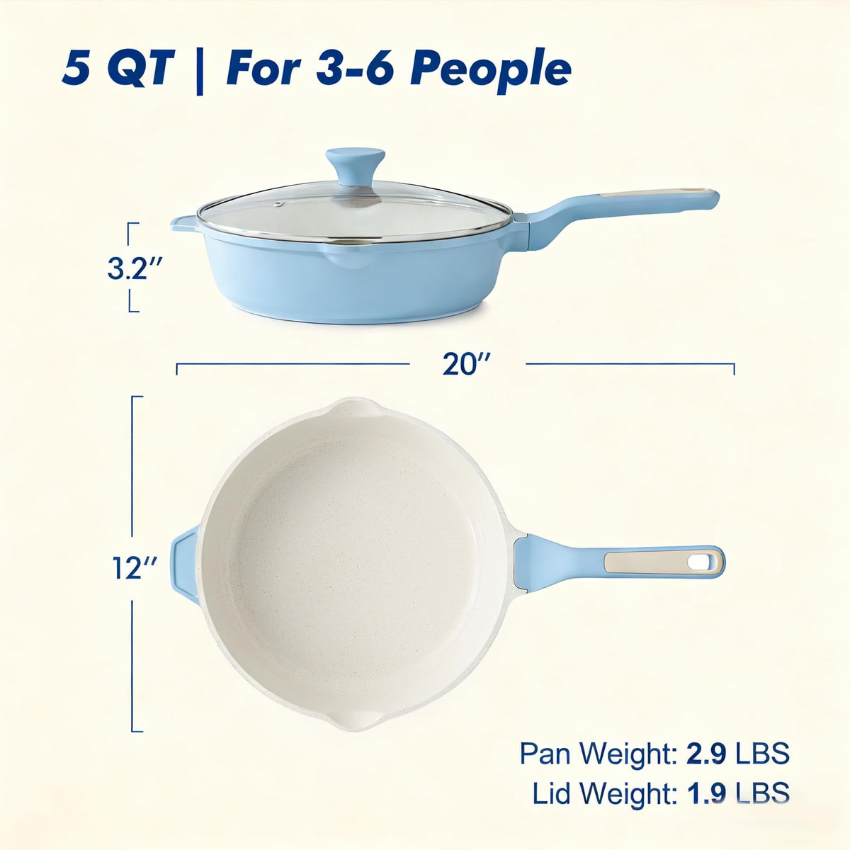 SENSARTE 5 qt sauté pan with induction-safe base for versatile meals.