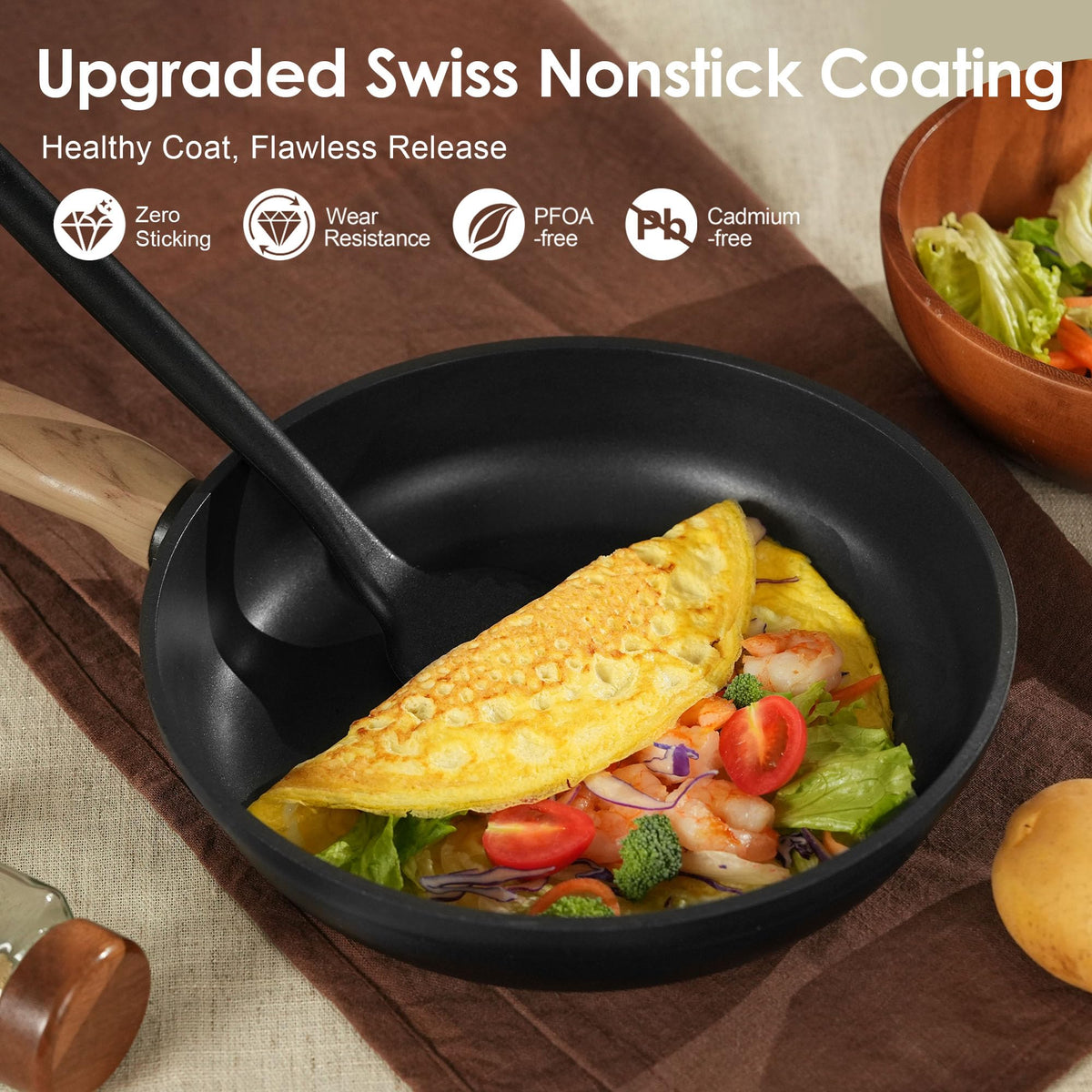 SENSARTE 8-inch and 9.5-inch frying pans deliver quick, even browning.