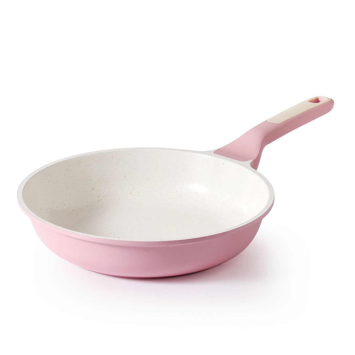 SENSARTE 8-inch ceramic frying pan, pink top view, ideal for quick eggs and light searing.