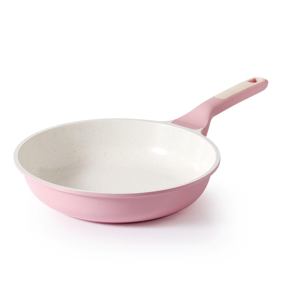 SENSARTE 8-inch ceramic frying pan, pink top view, ideal for quick eggs and light searing.