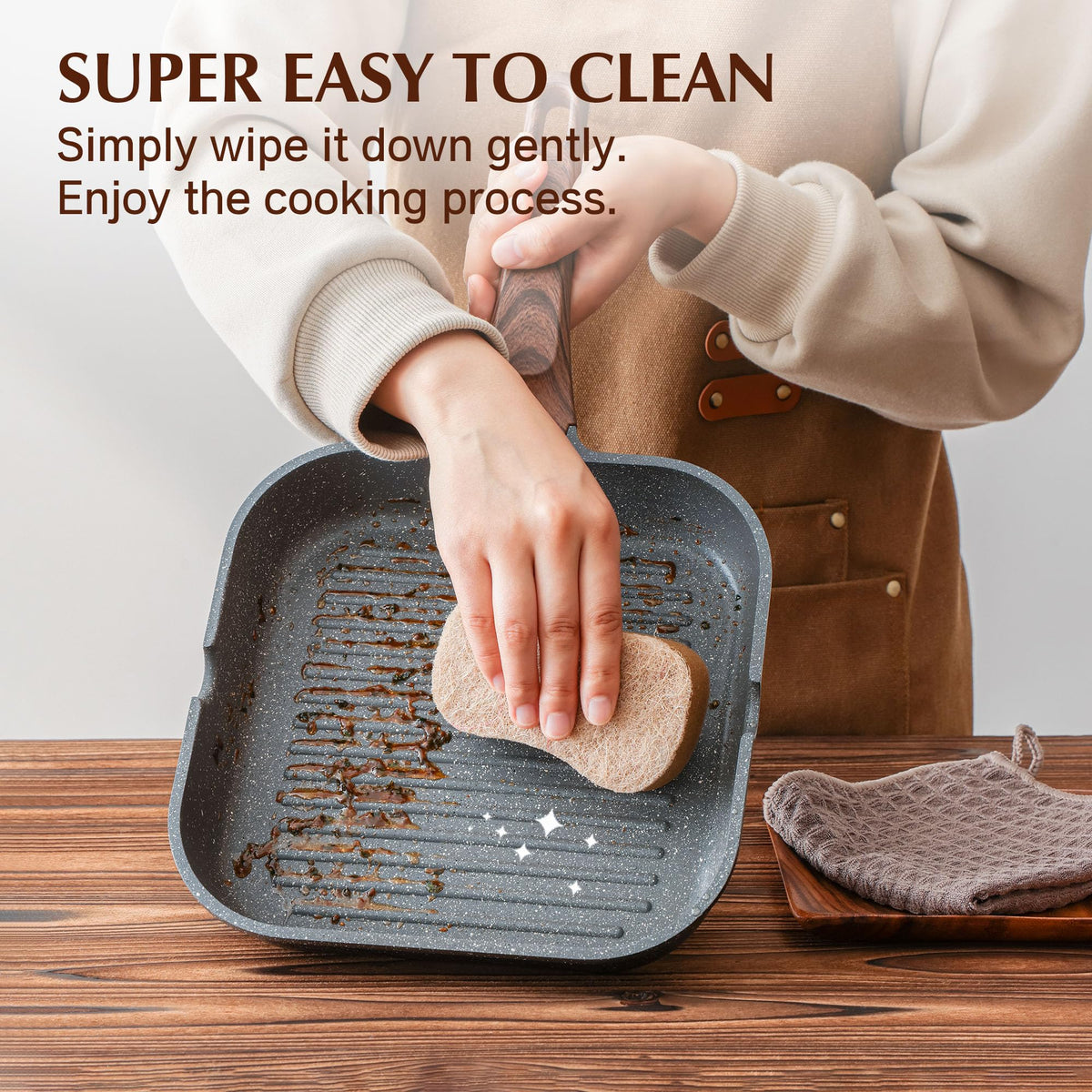 SENSARTE bakelite handle stays cool for safe, comfortable flipping
