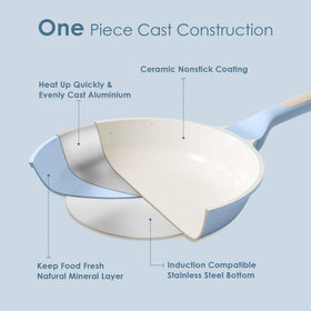 SENSARTE blue skillet adds a bright touch to your kitchen setup.
