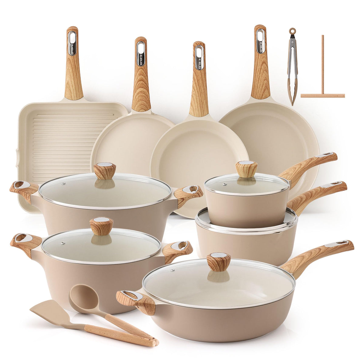 SENSARTE ceramic cookware set with 9-11 inch frying pans for easy food release.