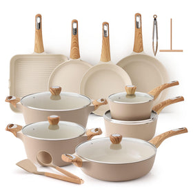 SENSARTE ceramic cookware set with 9-11 inch frying pans for easy food release.